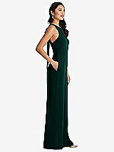 Side View Thumbnail - Evergreen & Cabernet Cutout Open-Back Halter Jumpsuit with Scarf Tie