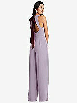 Front View Thumbnail - Lilac Haze & Cabernet Cutout Open-Back Halter Jumpsuit with Scarf Tie