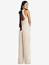 Front View Thumbnail - Oat & Cabernet Cutout Open-Back Halter Jumpsuit with Scarf Tie