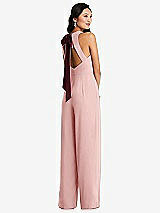 Front View Thumbnail - Rose & Cabernet Cutout Open-Back Halter Jumpsuit with Scarf Tie