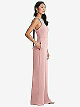 Side View Thumbnail - Rose & Cabernet Cutout Open-Back Halter Jumpsuit with Scarf Tie