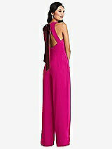 Front View Thumbnail - Think Pink & Cabernet Cutout Open-Back Halter Jumpsuit with Scarf Tie