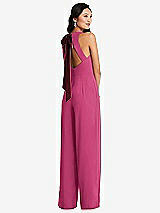 Front View Thumbnail - Tea Rose & Cabernet Cutout Open-Back Halter Jumpsuit with Scarf Tie