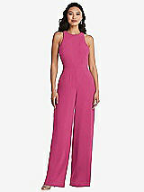 Rear View Thumbnail - Tea Rose & Cabernet Cutout Open-Back Halter Jumpsuit with Scarf Tie