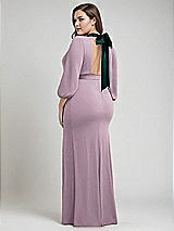 Alt View 3 Thumbnail - Suede Rose & Evergreen Bishop Sleeve Open-Back Trumpet Gown with Scarf Tie