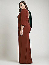 Alt View 2 Thumbnail - Auburn Moon & Evergreen Bishop Sleeve Open-Back Trumpet Gown with Scarf Tie