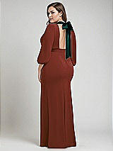 Alt View 3 Thumbnail - Auburn Moon & Evergreen Bishop Sleeve Open-Back Trumpet Gown with Scarf Tie