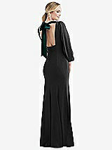 Front View Thumbnail - Black & Evergreen Bishop Sleeve Open-Back Trumpet Gown with Scarf Tie