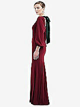 Side View Thumbnail - Burgundy & Evergreen Bishop Sleeve Open-Back Trumpet Gown with Scarf Tie