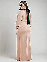 Alt View 3 Thumbnail - Cameo & Evergreen Bishop Sleeve Open-Back Trumpet Gown with Scarf Tie