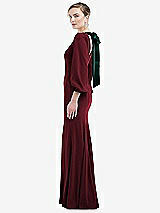 Side View Thumbnail - Cabernet & Evergreen Bishop Sleeve Open-Back Trumpet Gown with Scarf Tie