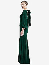 Side View Thumbnail - Hunter Green & Evergreen Bishop Sleeve Open-Back Trumpet Gown with Scarf Tie