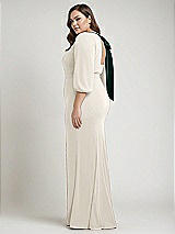 Alt View 2 Thumbnail - Ivory & Evergreen Bishop Sleeve Open-Back Trumpet Gown with Scarf Tie