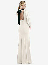 Front View Thumbnail - Ivory & Evergreen Bishop Sleeve Open-Back Trumpet Gown with Scarf Tie
