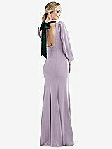 Front View Thumbnail - Lilac Haze & Evergreen Bishop Sleeve Open-Back Trumpet Gown with Scarf Tie