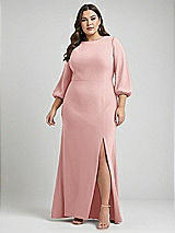 Alt View 1 Thumbnail - Rose & Evergreen Bishop Sleeve Open-Back Trumpet Gown with Scarf Tie