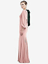 Side View Thumbnail - Rose & Evergreen Bishop Sleeve Open-Back Trumpet Gown with Scarf Tie
