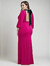 Alt View 3 Thumbnail - Think Pink & Evergreen Bishop Sleeve Open-Back Trumpet Gown with Scarf Tie