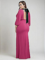 Alt View 3 Thumbnail - Tea Rose & Evergreen Bishop Sleeve Open-Back Trumpet Gown with Scarf Tie