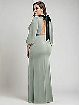 Alt View 3 Thumbnail - Willow Green & Evergreen Bishop Sleeve Open-Back Trumpet Gown with Scarf Tie