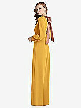 Alt View 1 Thumbnail - NYC Yellow & Desert Rose Bishop Sleeve Open-Back Jumpsuit with Scarf Tie