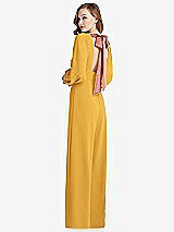 Front View Thumbnail - NYC Yellow & Desert Rose Bishop Sleeve Open-Back Jumpsuit with Scarf Tie