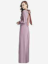 Alt View 1 Thumbnail - Suede Rose & Desert Rose Bishop Sleeve Open-Back Jumpsuit with Scarf Tie