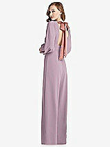 Front View Thumbnail - Suede Rose & Desert Rose Bishop Sleeve Open-Back Jumpsuit with Scarf Tie