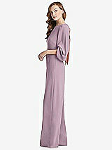 Side View Thumbnail - Suede Rose & Desert Rose Bishop Sleeve Open-Back Jumpsuit with Scarf Tie