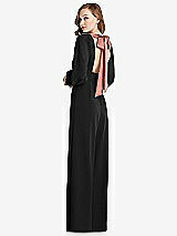 Front View Thumbnail - Black & Desert Rose Bishop Sleeve Open-Back Jumpsuit with Scarf Tie