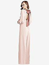 Front View Thumbnail - Blush & Desert Rose Bishop Sleeve Open-Back Jumpsuit with Scarf Tie