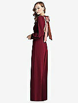 Alt View 1 Thumbnail - Burgundy & Desert Rose Bishop Sleeve Open-Back Jumpsuit with Scarf Tie