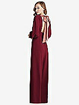 Front View Thumbnail - Burgundy & Desert Rose Bishop Sleeve Open-Back Jumpsuit with Scarf Tie