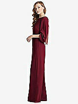 Side View Thumbnail - Burgundy & Desert Rose Bishop Sleeve Open-Back Jumpsuit with Scarf Tie