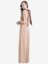 Alt View 1 Thumbnail - Cameo & Desert Rose Bishop Sleeve Open-Back Jumpsuit with Scarf Tie