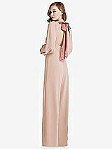 Front View Thumbnail - Cameo & Desert Rose Bishop Sleeve Open-Back Jumpsuit with Scarf Tie