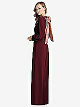 Alt View 1 Thumbnail - Cabernet & Desert Rose Bishop Sleeve Open-Back Jumpsuit with Scarf Tie