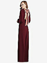 Front View Thumbnail - Cabernet & Desert Rose Bishop Sleeve Open-Back Jumpsuit with Scarf Tie