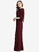 Side View Thumbnail - Cabernet & Desert Rose Bishop Sleeve Open-Back Jumpsuit with Scarf Tie