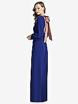 Alt View 1 Thumbnail - Cobalt Blue & Desert Rose Bishop Sleeve Open-Back Jumpsuit with Scarf Tie