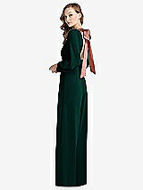 Alt View 1 Thumbnail - Evergreen & Desert Rose Bishop Sleeve Open-Back Jumpsuit with Scarf Tie
