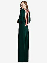 Front View Thumbnail - Evergreen & Desert Rose Bishop Sleeve Open-Back Jumpsuit with Scarf Tie