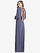 Front View Thumbnail - French Blue & Desert Rose Bishop Sleeve Open-Back Jumpsuit with Scarf Tie
