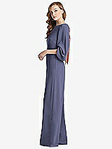 Side View Thumbnail - French Blue & Desert Rose Bishop Sleeve Open-Back Jumpsuit with Scarf Tie