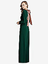 Alt View 1 Thumbnail - Hunter Green & Desert Rose Bishop Sleeve Open-Back Jumpsuit with Scarf Tie