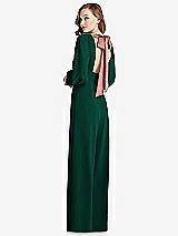Front View Thumbnail - Hunter Green & Desert Rose Bishop Sleeve Open-Back Jumpsuit with Scarf Tie