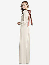 Alt View 1 Thumbnail - Ivory & Desert Rose Bishop Sleeve Open-Back Jumpsuit with Scarf Tie