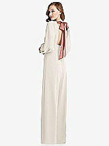 Front View Thumbnail - Ivory & Desert Rose Bishop Sleeve Open-Back Jumpsuit with Scarf Tie