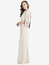 Side View Thumbnail - Ivory & Desert Rose Bishop Sleeve Open-Back Jumpsuit with Scarf Tie