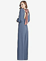 Front View Thumbnail - Larkspur Blue & Desert Rose Bishop Sleeve Open-Back Jumpsuit with Scarf Tie